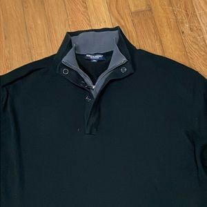 Bowen Wright mens 1/4 zip sweater L black pullover mock neck long sleeve